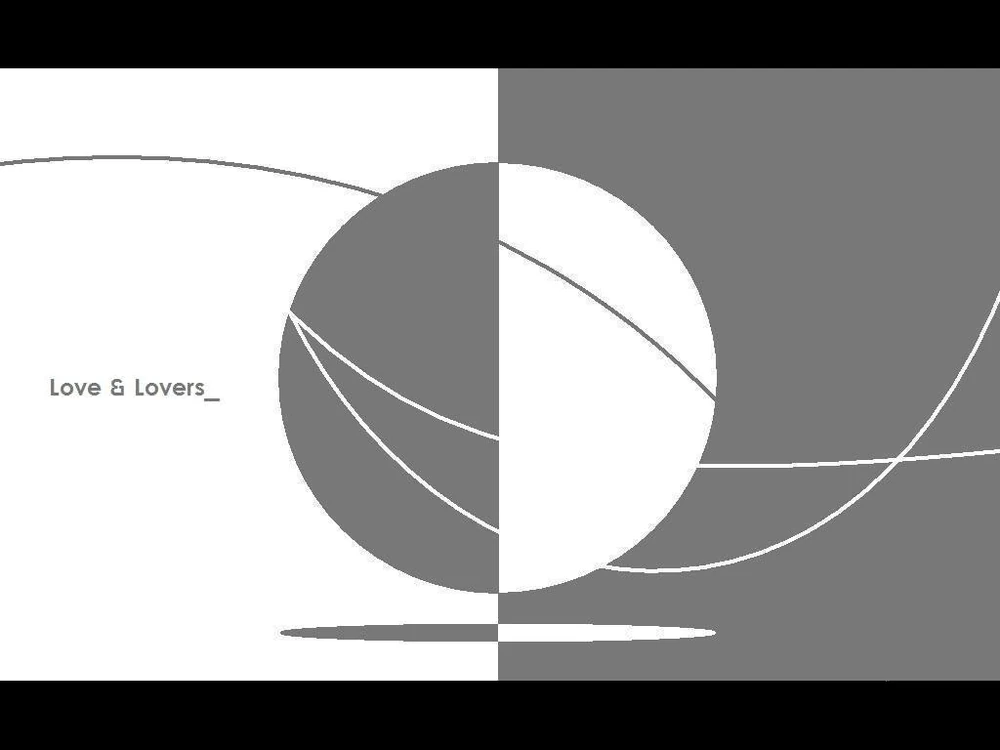 The art for wowaka's Two-faced Lovers. It features a grey circle on a white background, with inverted colors on the right half of the image.